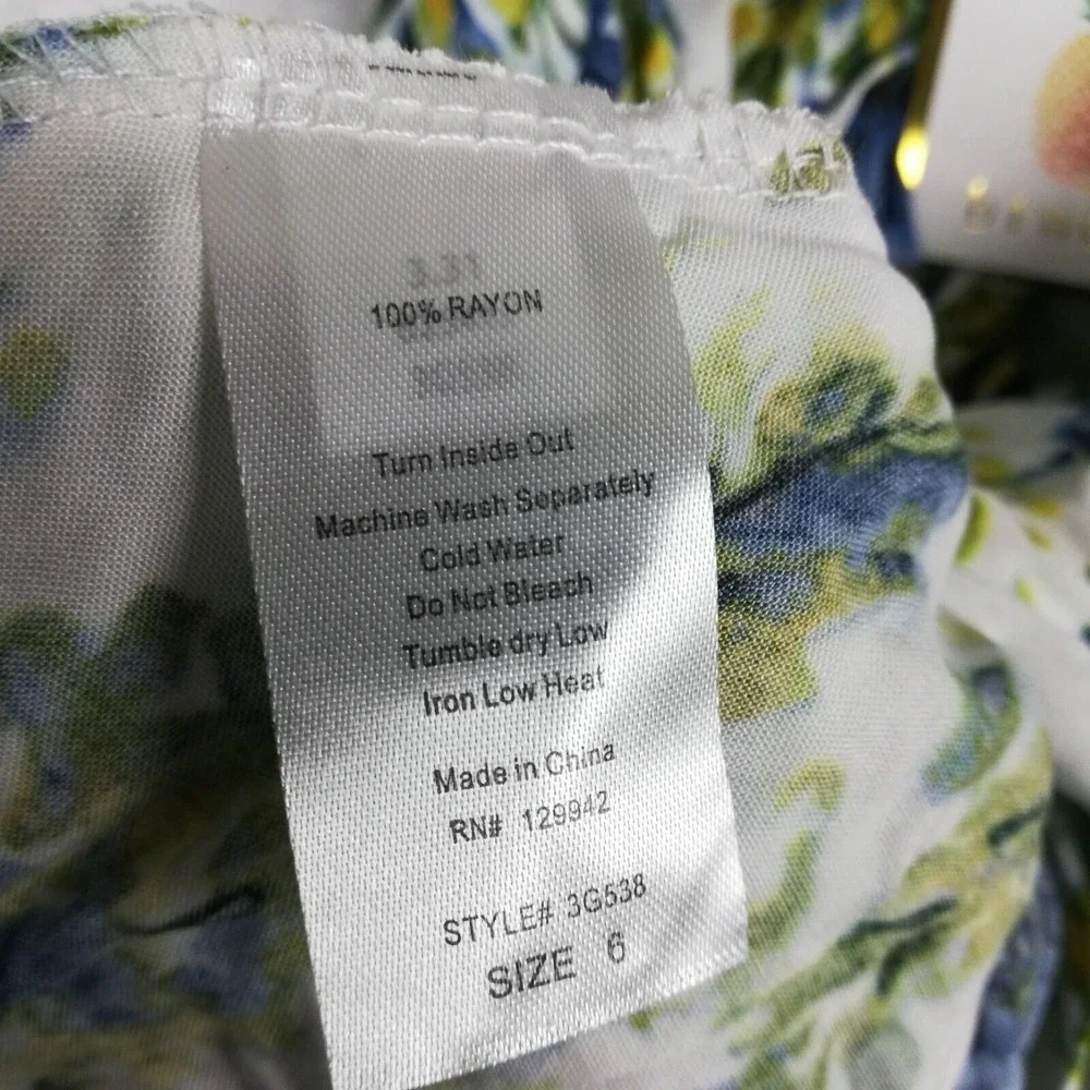 Btween Girls Dress Midi Blue White Floral Cap Sleeve Scrunchie Ruffle 6‎ New